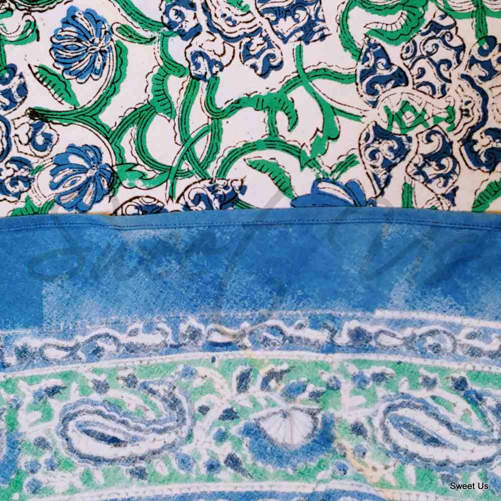 Block Print Paisley Tablecloth-Rectangle Square Round Table-Cotton Blue Green - Sweet Us