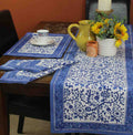 Begonia Floral Block Print Cotton Tablecloth Collection, Tiffany Blue - Sweet Us