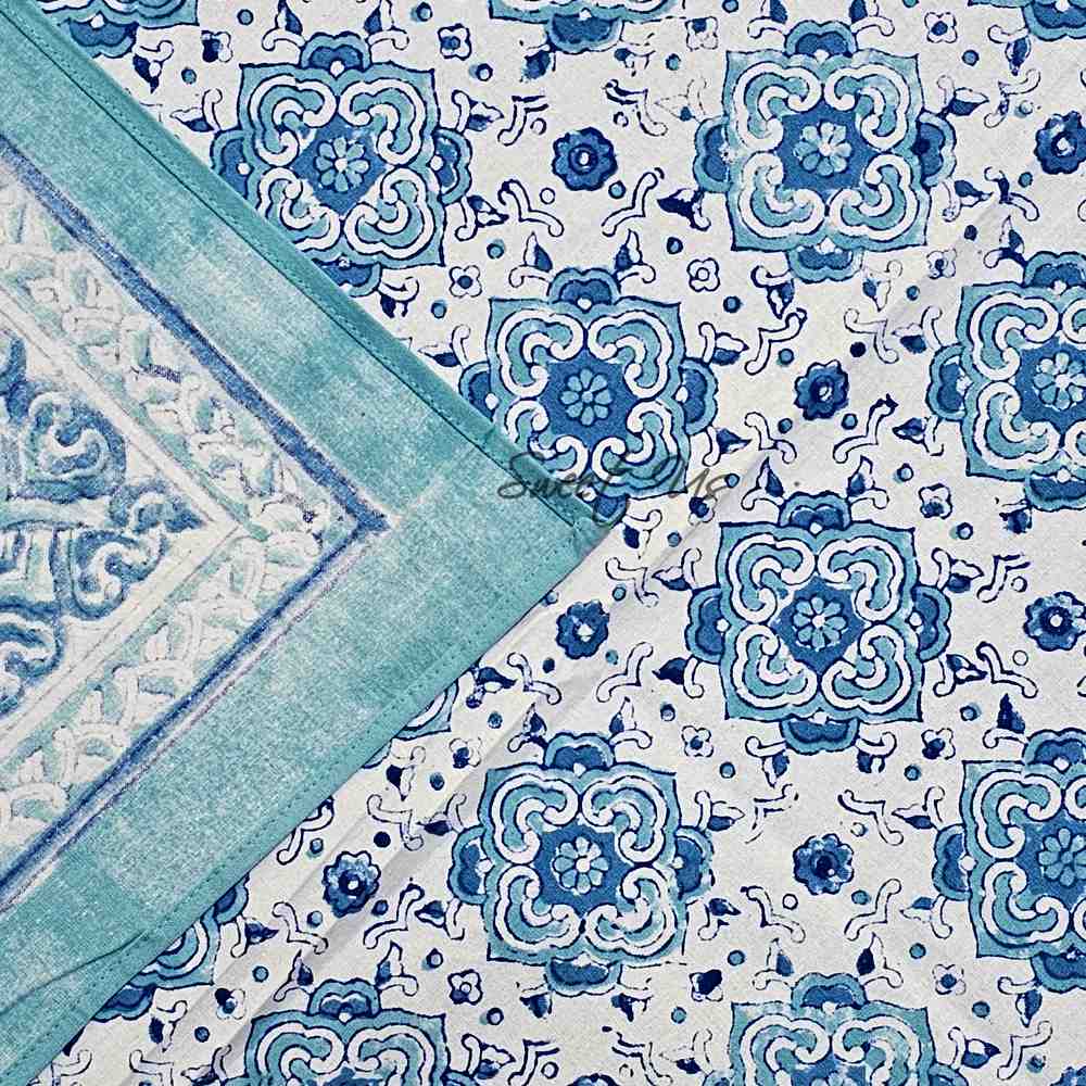 Cotton Springtime Splendor Tablecloth Collection, Ice Blue