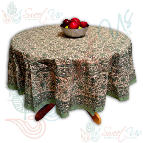 Block Print Tablecloth for Dining, Kitchen Cotton Floral Table Linen Collection - Sweet Us