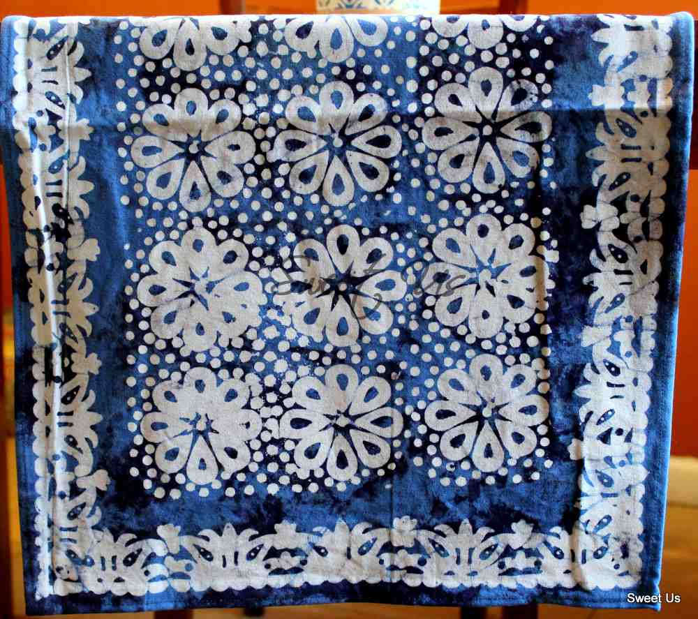 Batik Bloom Cotton Floral Tablecloth Rectangle, Round, Square, Shadow Blue