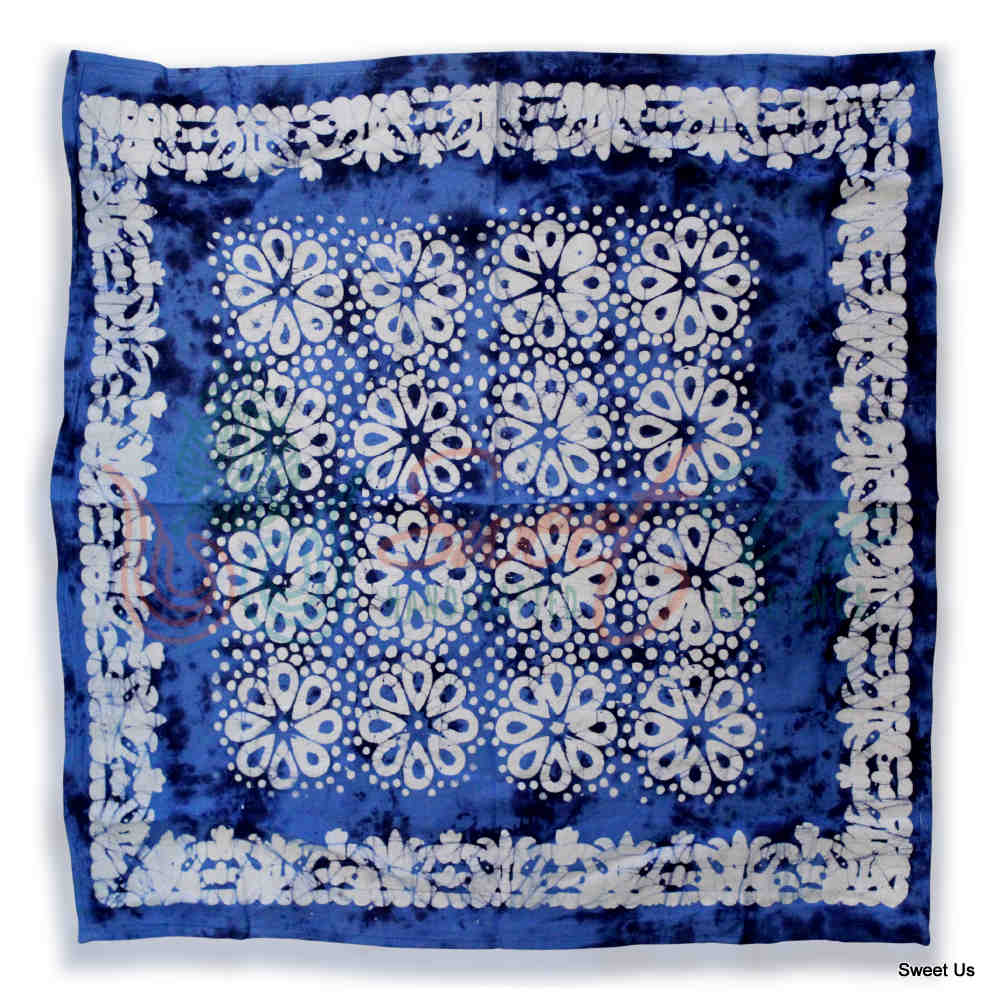 Batik Bloom Cotton Floral Tablecloth Rectangle, Round, Square, Shadow Blue