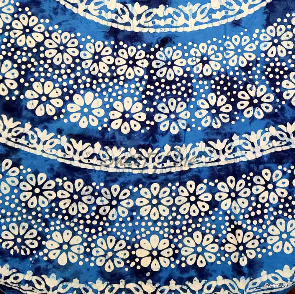 Batik Bloom Cotton Floral Tablecloth Rectangle, Round, Square, Shadow Blue