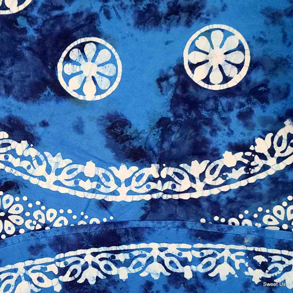 Batik Bloom Cotton Floral Tablecloth Rectangle, Round, Square, Shadow Blue