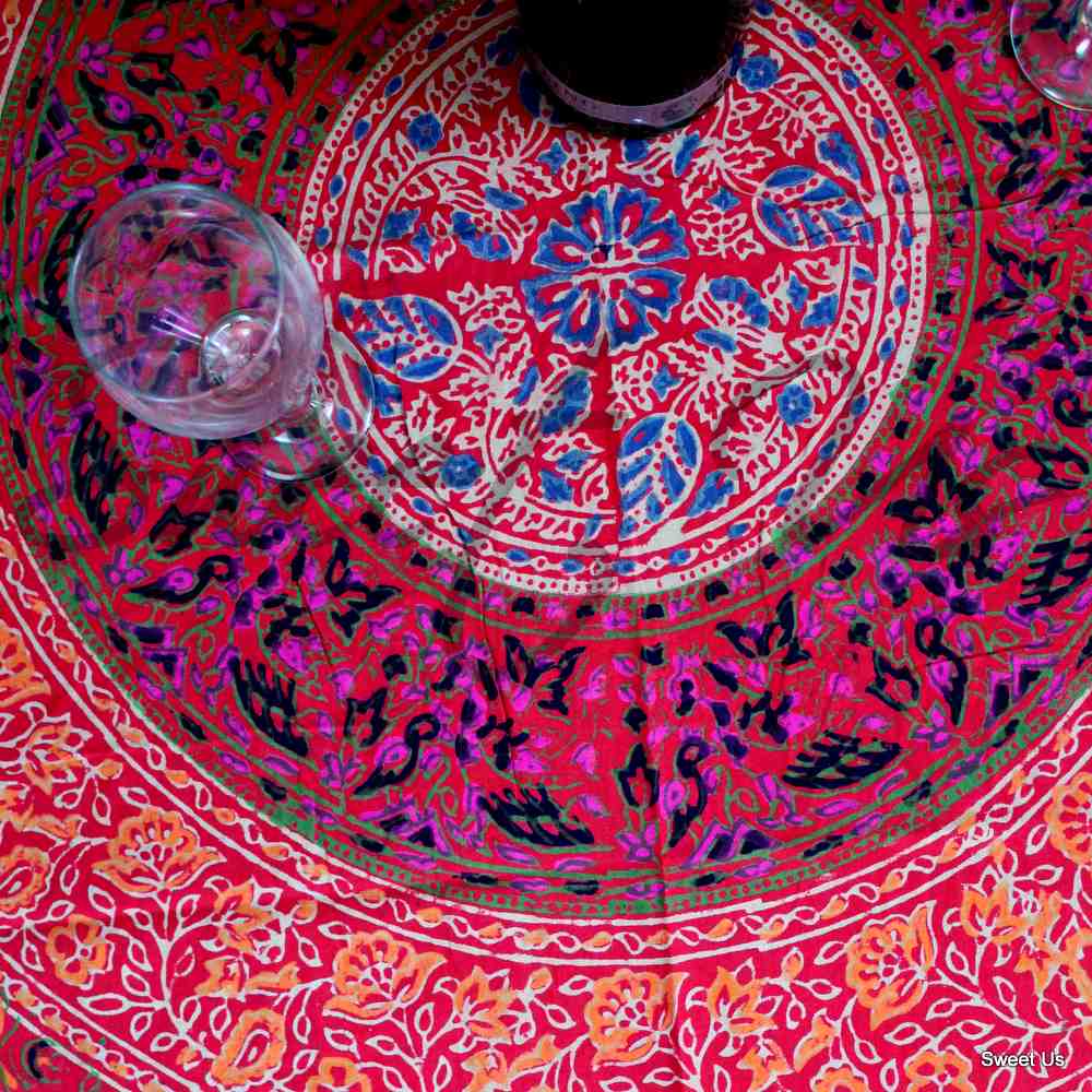 Block Print Tablecloth Rectangle Square Round Tables Floral Sanganer Cotton Red - Sweet Us