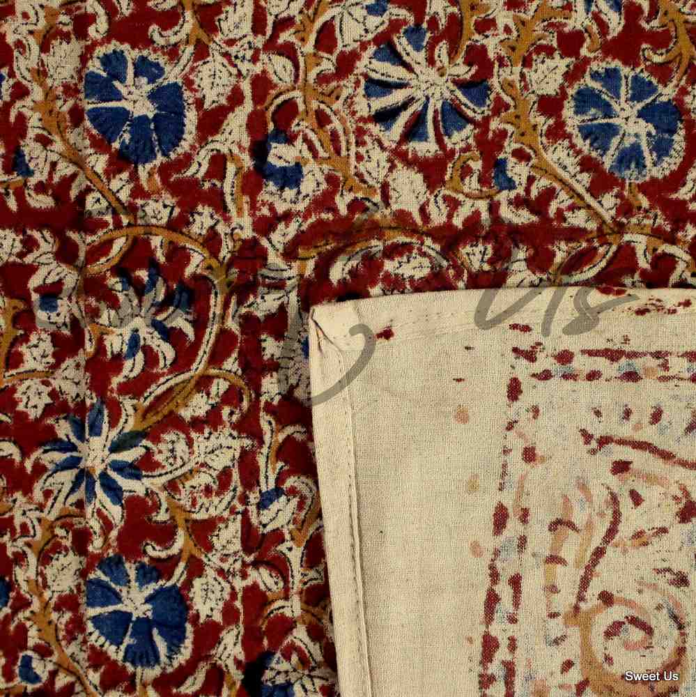 Vegetable Dye Hand Block Print Floral Cotton Round Tablecloth 60x90 60x60 Red - Sweet Us