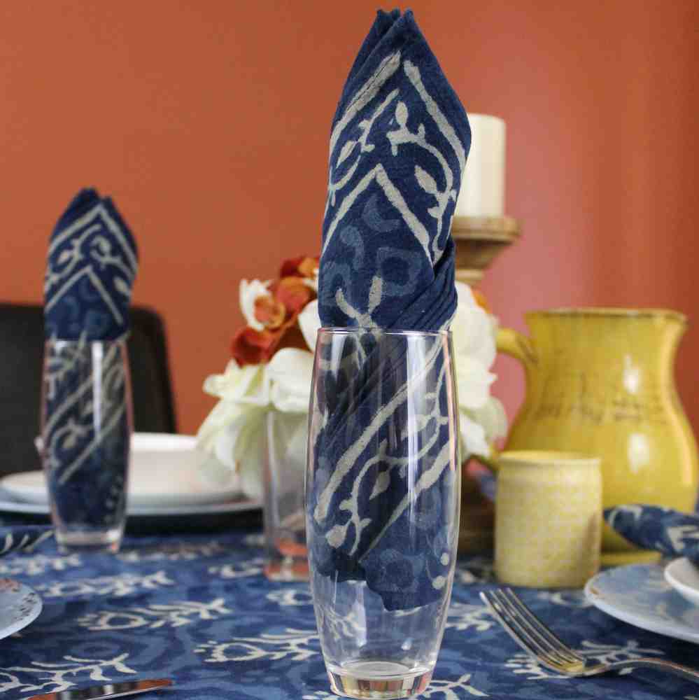 Chiara Block Print Tablecloth Rectangle, Table Linen Collection, Indigo Blue