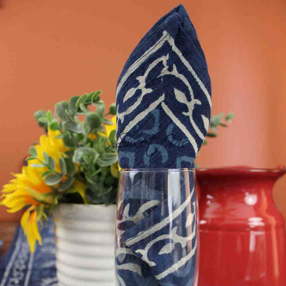 Chiara Block Print Tablecloth Rectangle, Table Linen Collection, Indigo Blue - Sweet Us