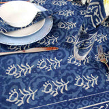 Chiara Block Print Tablecloth Rectangle, Table Linen Collection, Indigo Blue