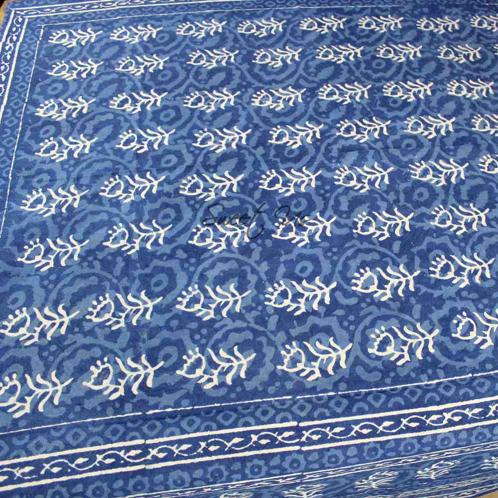 Chiara Block Print Tablecloth Rectangle, Table Linen Collection, Indigo Blue