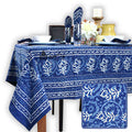 Chiara Block Print Tablecloth Rectangle, Table Linen Collection, Indigo Blue - Sweet Us
