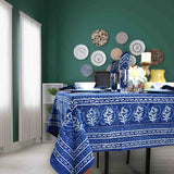 Chiara Block Print Tablecloth Rectangle, Table Linen Collection, Indigo Blue
