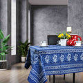 Chiara Block Print Tablecloth Rectangle, Table Linen Collection, Indigo Blue - Sweet Us
