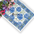 Cotton Block Print Lotus Flower Tablecloth Round Rectangular Square Blue - Sweet Us