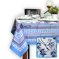 Block Print Floral Tablecloth for Rectangle Square Round Table Cotton Blue Pink - Sweet Us