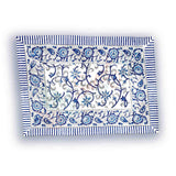 Floral Block Print Cotton Round Tablecloth Rectangle 60x90 Blue White Squ. Linen