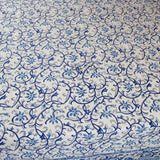 Floral Block Print Cotton Round Tablecloth Rectangle 60x90 Blue White Squ. Linen