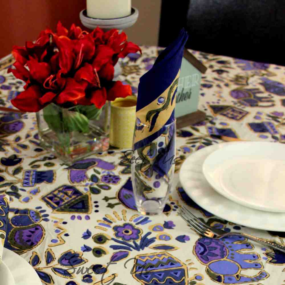 Safari Soiree Avian Floral Cotton Tablecloth Rectangle, Violet Gold