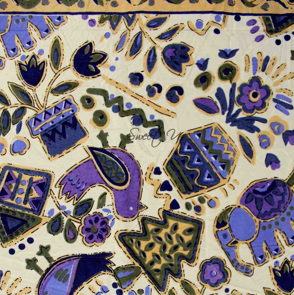 Safari Soiree Avian Floral Cotton Tablecloth Round, Violet Gold