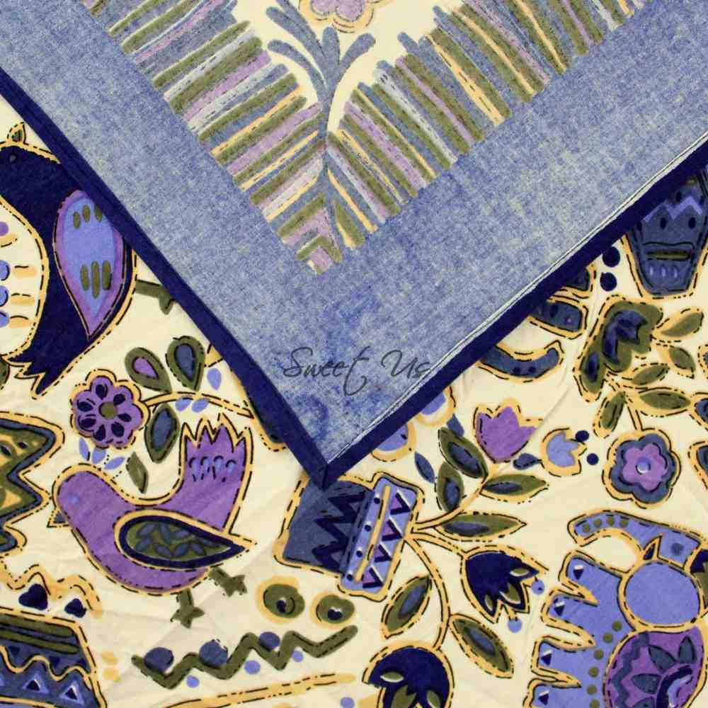 Safari Soiree Avian Floral Cotton Tablecloth Rectangle, Violet Gold