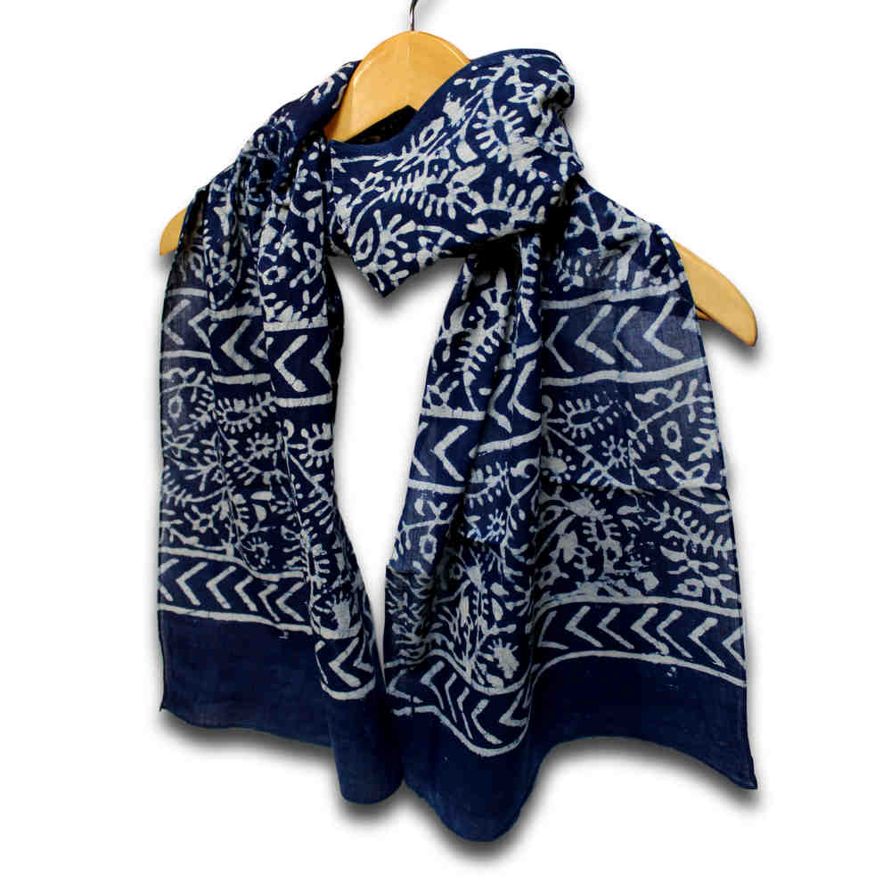 Large Cotton Block Print Dabu Summer Scarf for Women Lightweight Soft Sheer
