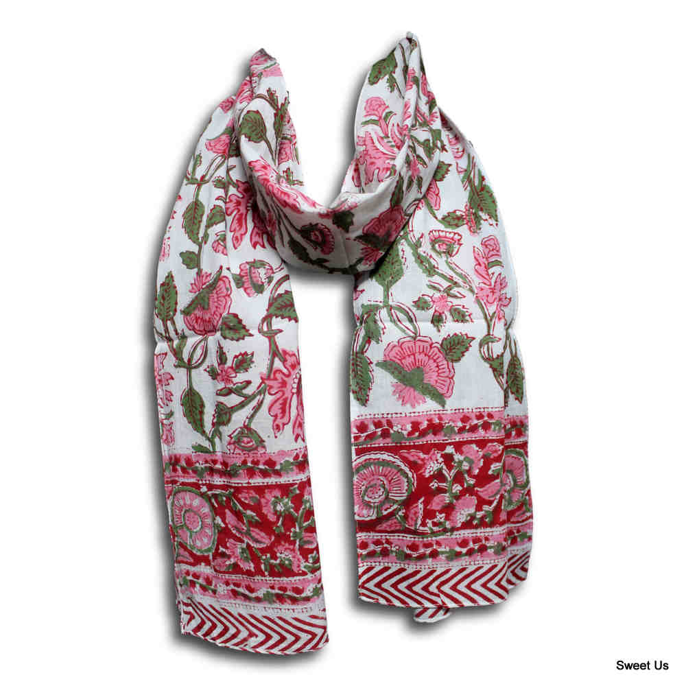 Fiorella Lightweight Soft Cotton Floral Scarf for Women, Delicate Pink