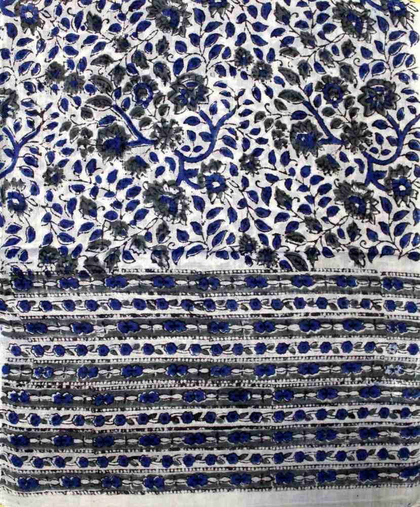 Large Cotton Block Print Summer Scarf for Women Lightweight Soft Sheer Blue Gray