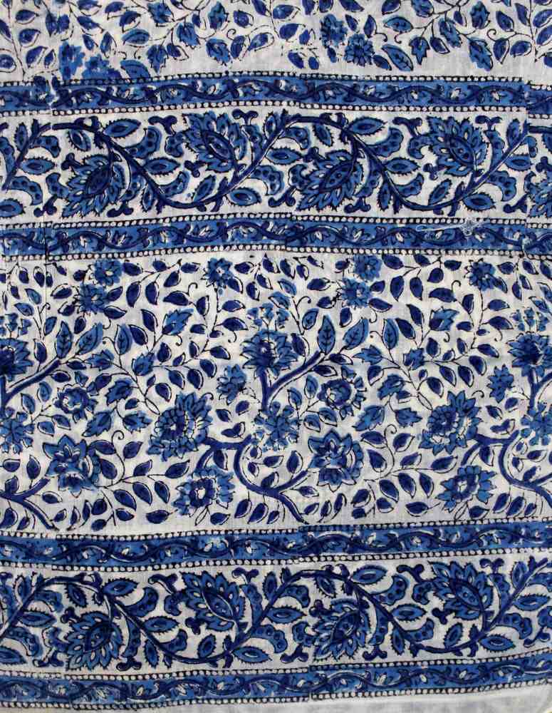 Large Cotton Block Print Summer Scarf for Women Lightweight Soft Sheer Blue