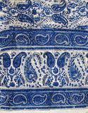 Large Cotton Block Print Summer Paisley Scarf for Women Lightweight Soft Blue