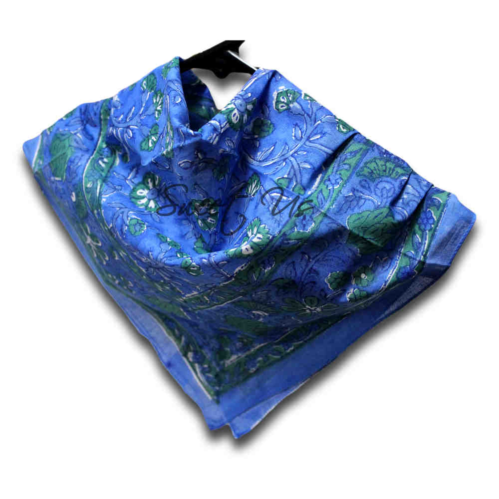Scarf for Women Sheer Soft Cotton Floral Green Blue Burgundy Bandana