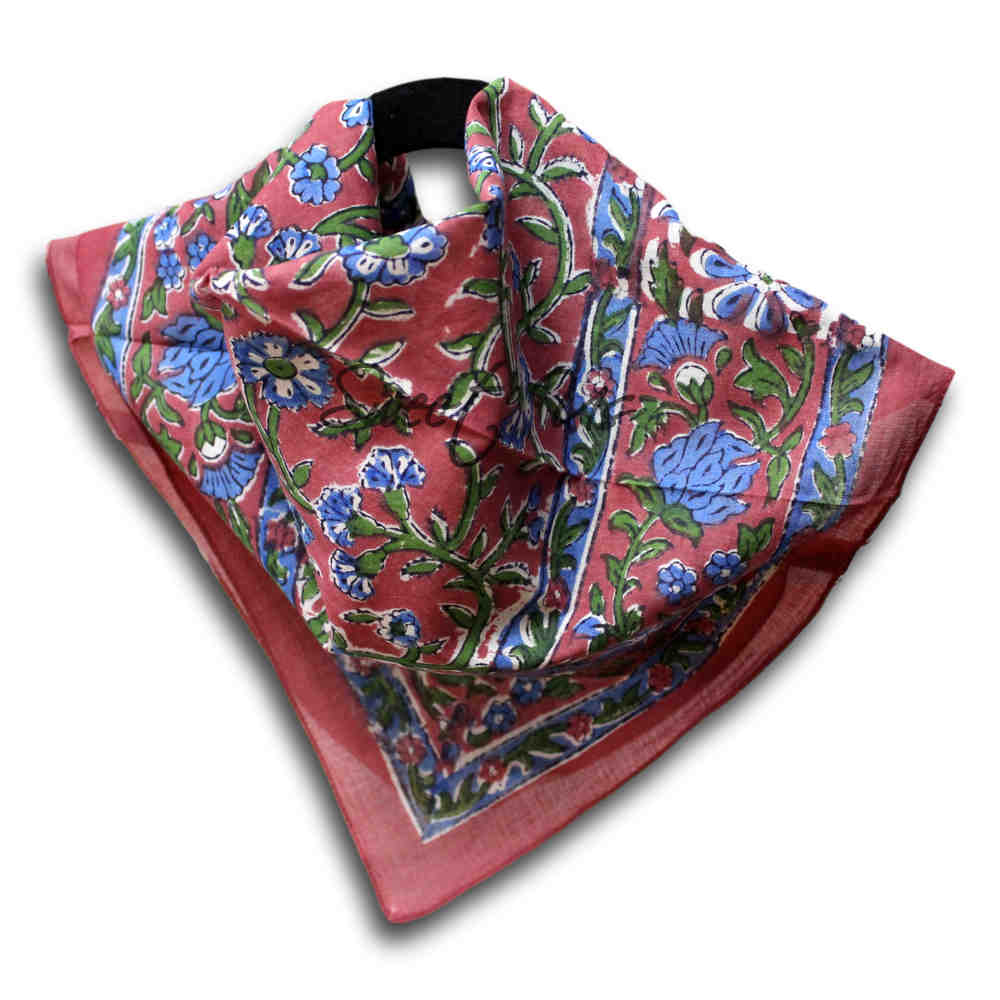 Scarf for Women Sheer Soft Cotton Floral Green Blue Burgundy Bandana