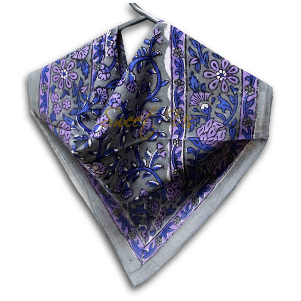 Scarf for Women Sheer Soft Cotton Floral Green Blue Burgundy Bandana