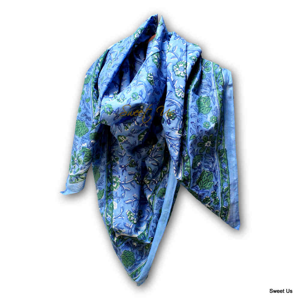 Scarf for Women Sheer Soft Cotton Floral Green Blue Burgundy Bandana