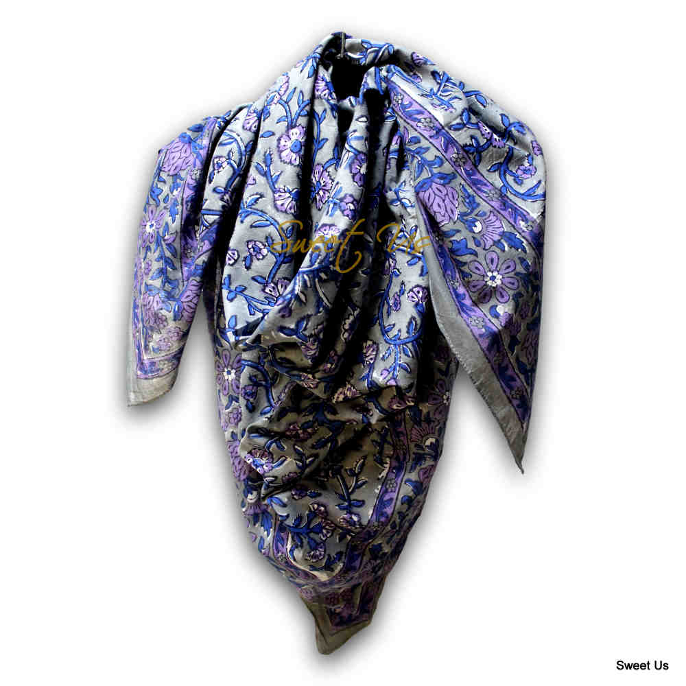 Scarf for Women Sheer Soft Cotton Floral Green Blue Burgundy Bandana