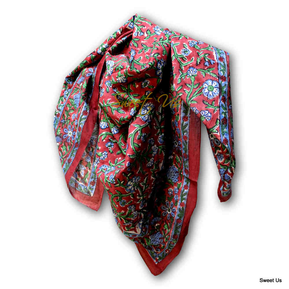 Scarf for Women Sheer Soft Cotton Floral Green Blue Burgundy Bandana