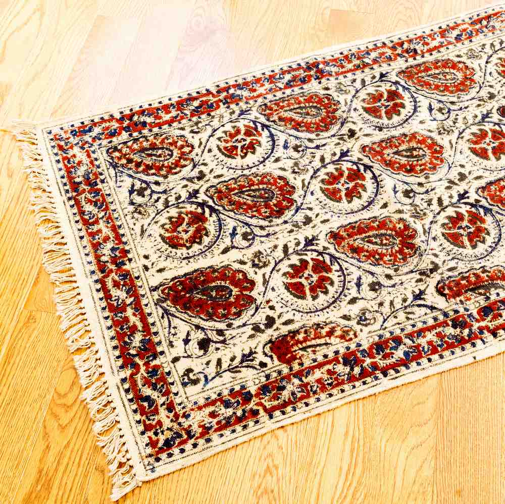 Hand Block Veggie Dye Bohemian Area Rugs Living Bedroom Anthurium Floral Rug - Sweet Us