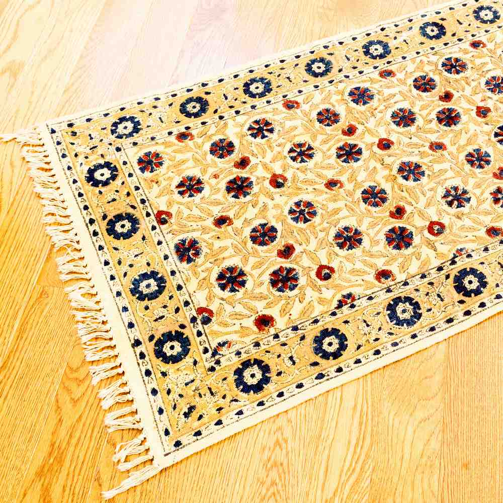 Hand Block Veggie Dye Bohemian Area Rugs Living Bedroom Dianthus Floral Rug - Sweet Us