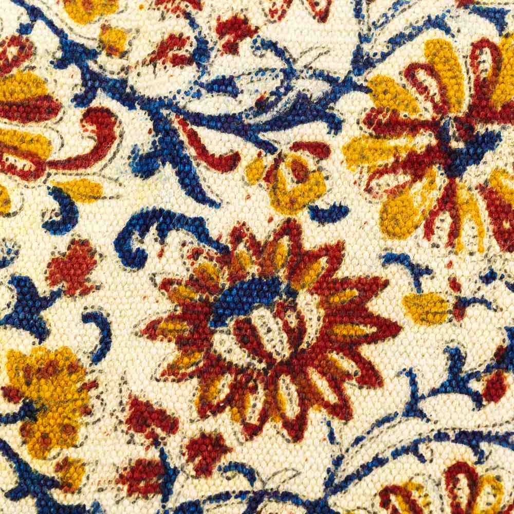 Hand Block Print Veggie Dye Bohemian Area Rugs Living Bedroom Floral Zinnia Rug - Sweet Us