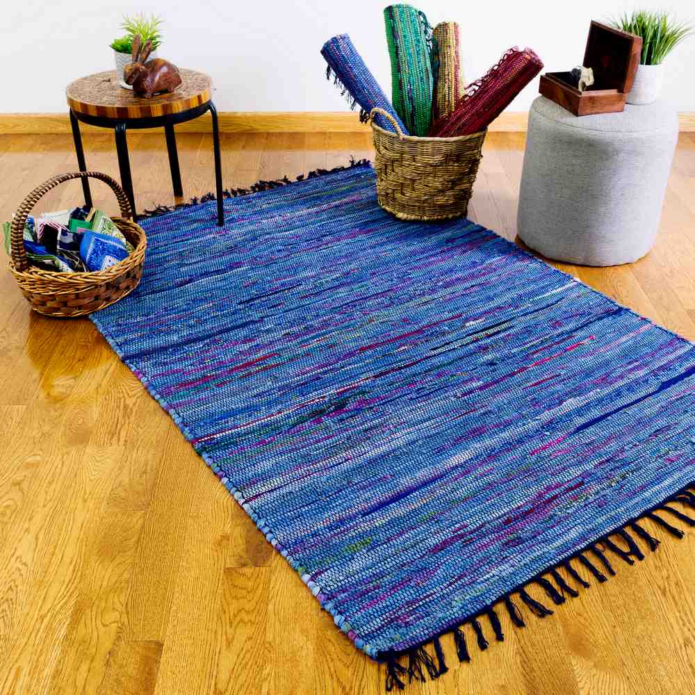 Handmade Bohemian Braid Area Rugs Recycled Striped Living Bedroom Carpet Rag Rug - Sweet Us