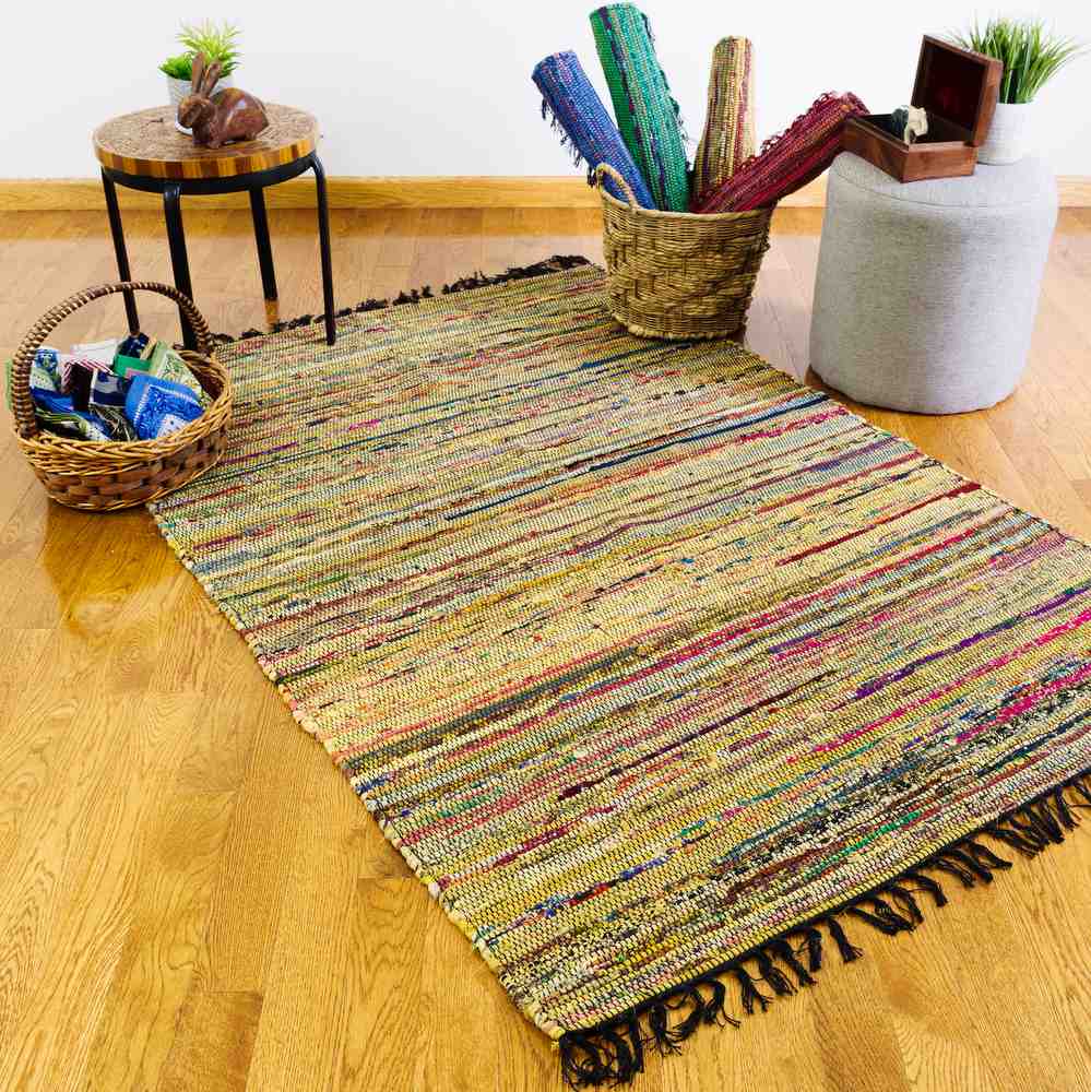 Handmade Bohemian Braid Area Rugs Recycled Striped Living Bedroom Carpet Rag Rug - Sweet Us