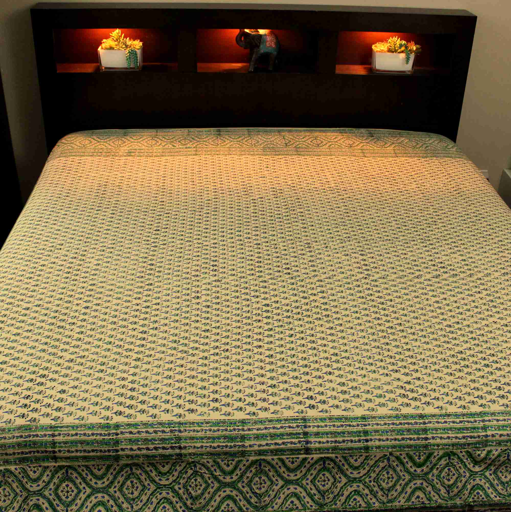 Block Print Tapestry Wall Hanging Cotton Floral Tablecloth Spread Green Twin Full - Sweet Us