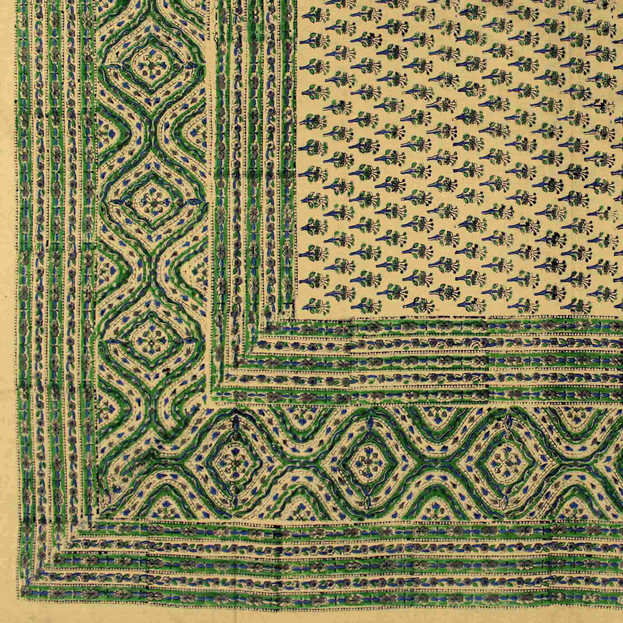 Block Print Tapestry Wall Hanging Cotton Floral Tablecloth Spread Green Twin Full - Sweet Us