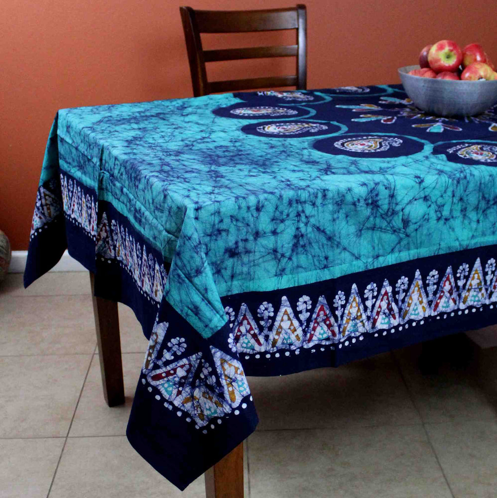 Cotton Multi Batik Paisley Floral Tablecloth Rectangle 60x90 Green Red Purple - Sweet Us