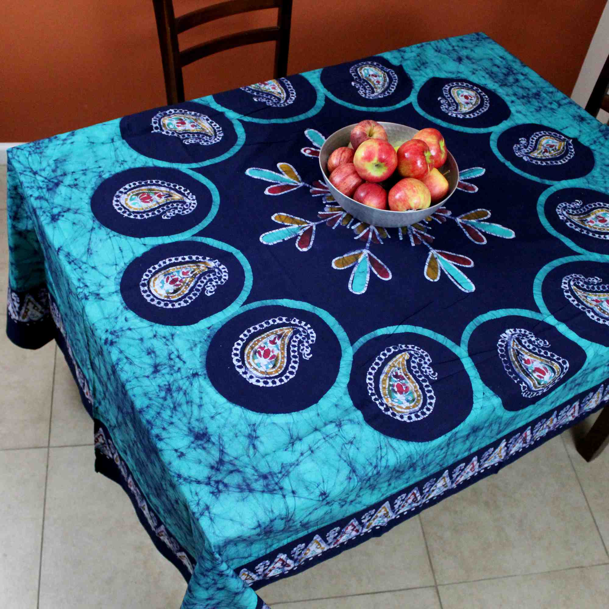 Cotton Multi Batik Paisley Floral Tablecloth Rectangle 60x90 Green Red Purple - Sweet Us