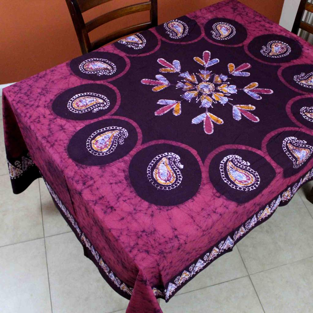Cotton Multi Batik Paisley Floral Tablecloth Rectangle 60x90 Green Red Purple - Sweet Us