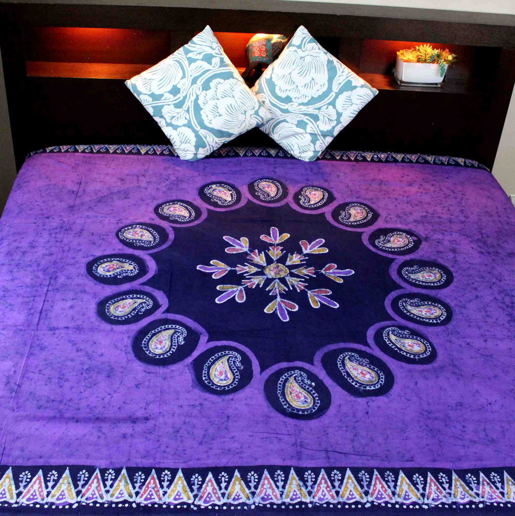 Multi Batik Cotton Paisley Floral Tapestry Wall Hanging Bedspread Purple Twin - Sweet Us