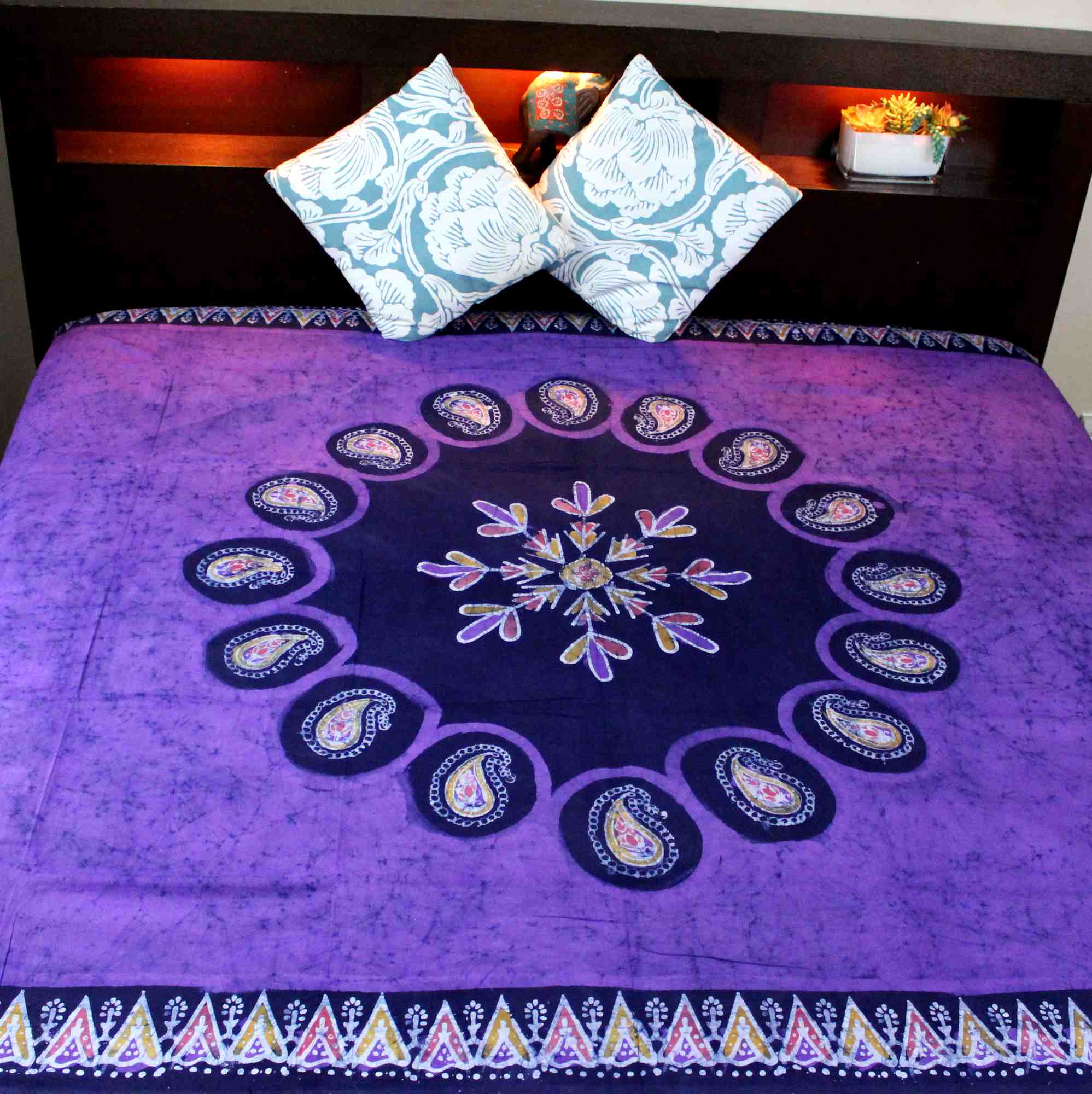 Multi Batik Cotton Paisley Floral Tapestry Wall Hanging Bedspread Purple Twin - Sweet Us