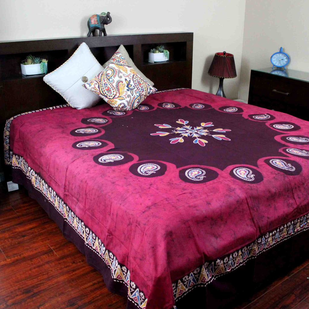 Cotton Multi Batik Print Paisley Floral Tapestry Bedspread Bed sheet Queen Red - Sweet Us