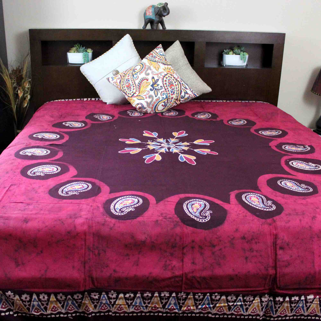 Cotton Multi Batik Print Paisley Floral Tapestry Bedspread Bed sheet Queen Red - Sweet Us