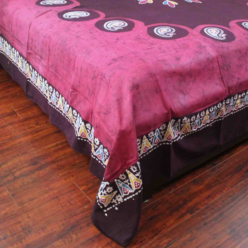 Cotton Multi Batik Print Paisley Floral Tapestry Bedspread Bed sheet Queen Red - Sweet Us